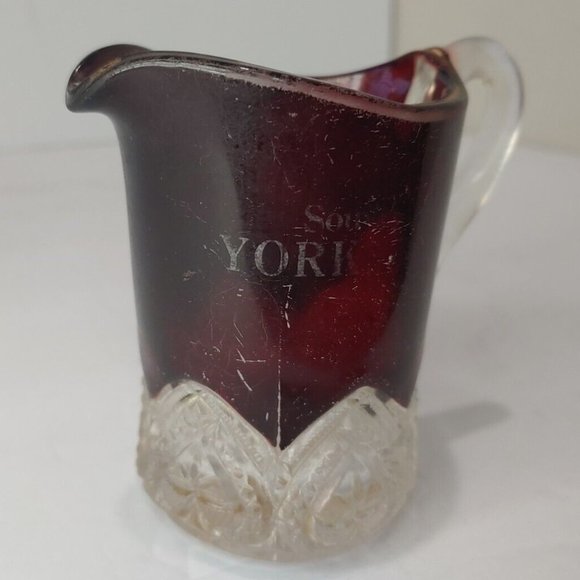Antique Souvenir YORK, NEBRASKA Ruby Red Red Glass Mug Creamer Crystal Cup 1910 - Picture 4 of 8